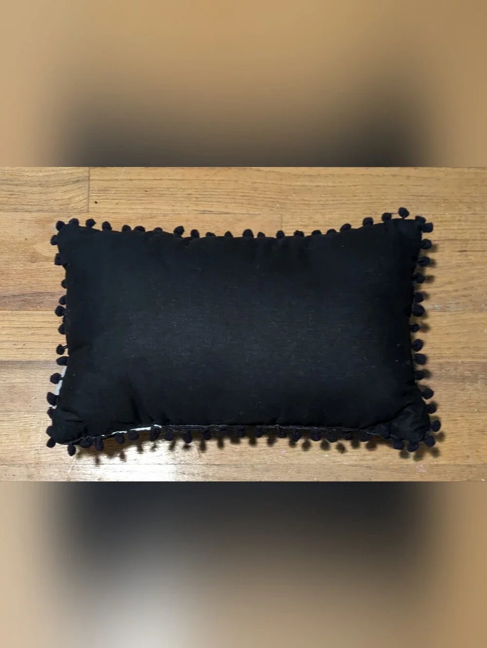 Halloween Skull Throw Pillow Black Silver Double Skull Pom Pom Trim 16